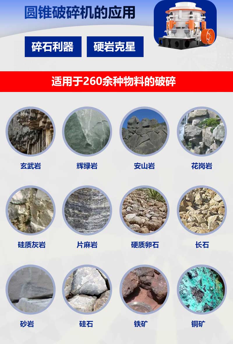 HP多缸圓錐破碎機可破碎的物料